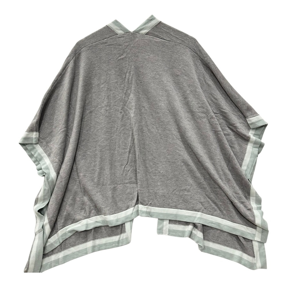 Chicos Gray Cashmere Blend Open Front Poncho Sweater Striped Trim L/XL